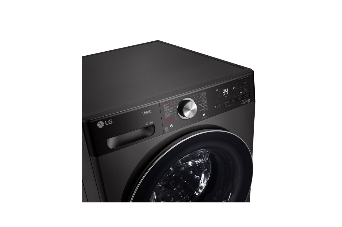 LG Black Washer Dryer Combo 12/8kg, top left panel detail, F4V9BCP2EE5, thumbnail 3