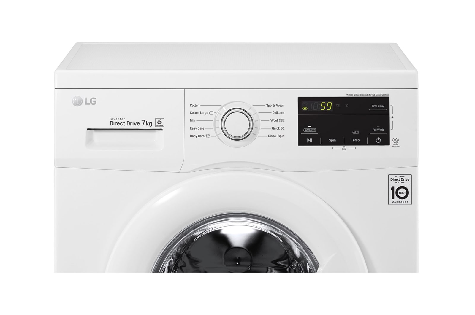 LG 7kg Front Loading Washer, White LG UAE