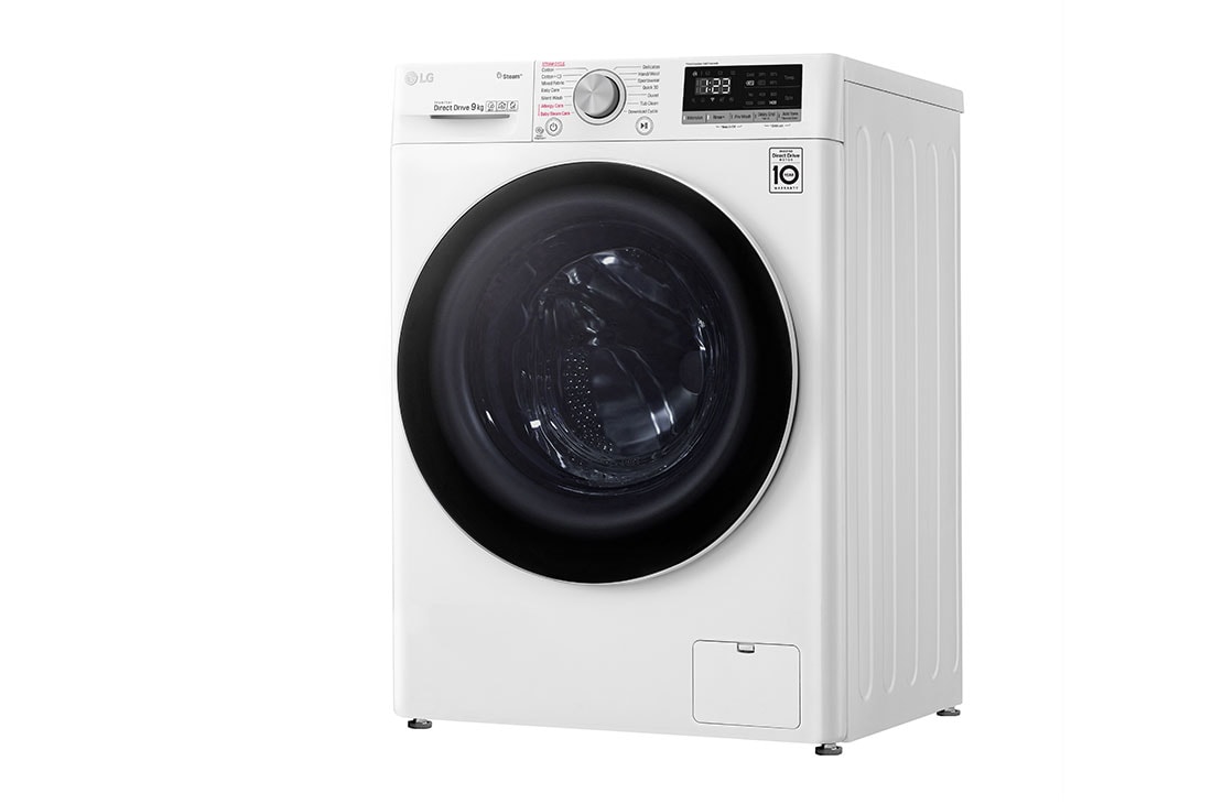 LG Vivace Washer, 9 Kg, Bigger Capacity, AI DD, Steam, ThinQ, 30 degree side view, F4R5VYG0W, thumbnail 12