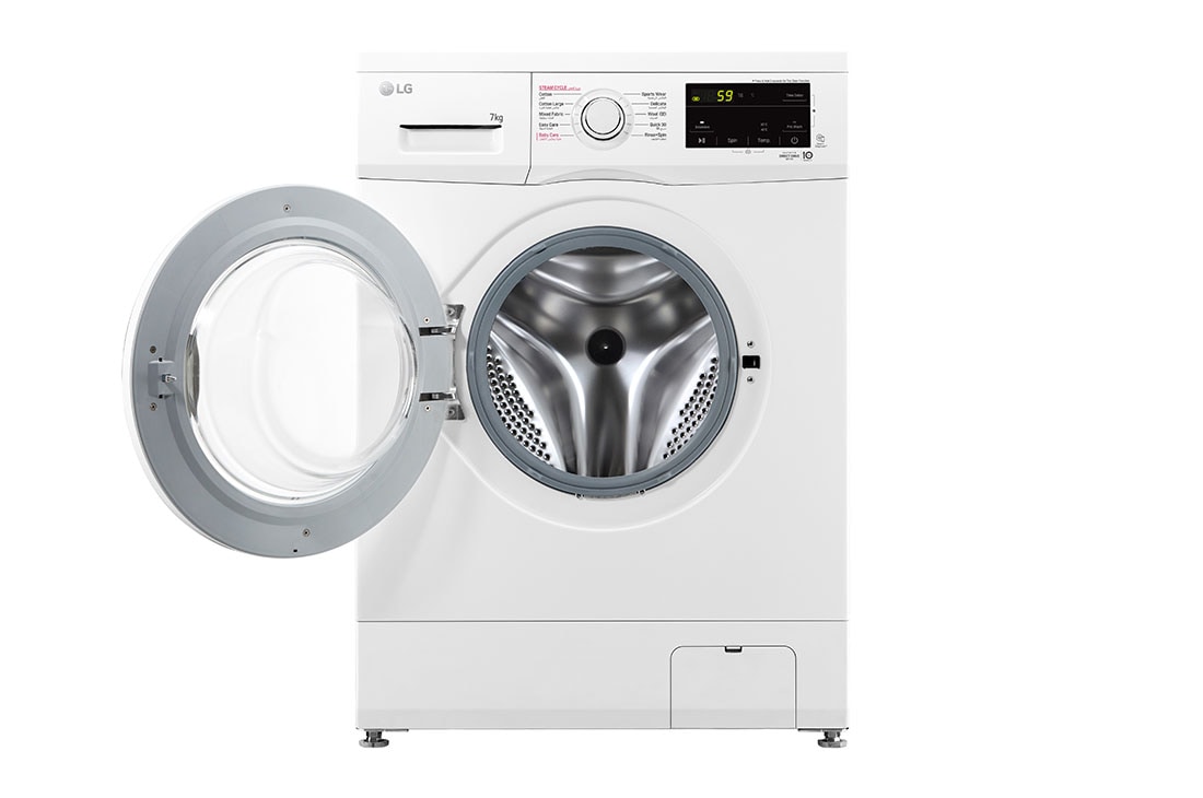 LG  7kg Washing Machine, Direct Drive, White, Front view with door open, FH2J3HDYL02, thumbnail 2