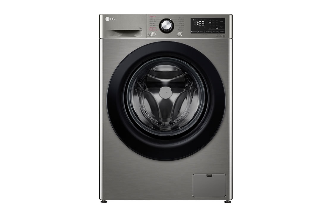 LG 2023 Vivace Washing Machine 9kg, Platinum Silver, Front View, F4R3VYG6P