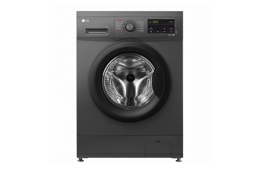 LG 2023 9kg Front Load Washing Machine, Black, Front View, F4J3VYG6J