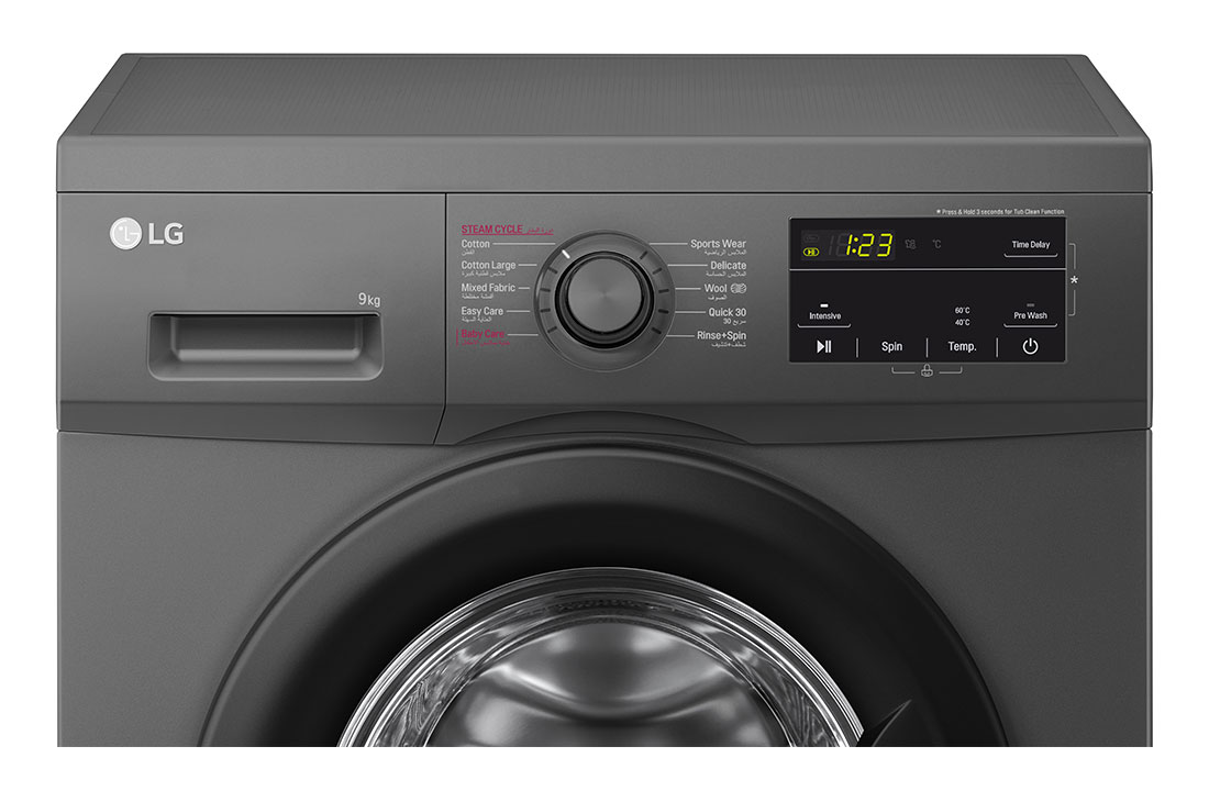 LG 9kg Front Load Washing Machine, Black, Front Panel, F4J3VYG6J, thumbnail 4