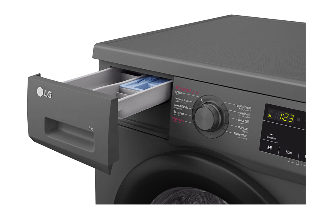 LG 9kg Front Load Washing Machine, Black, Drawer open, F4J3VYG6J, thumbnail 5