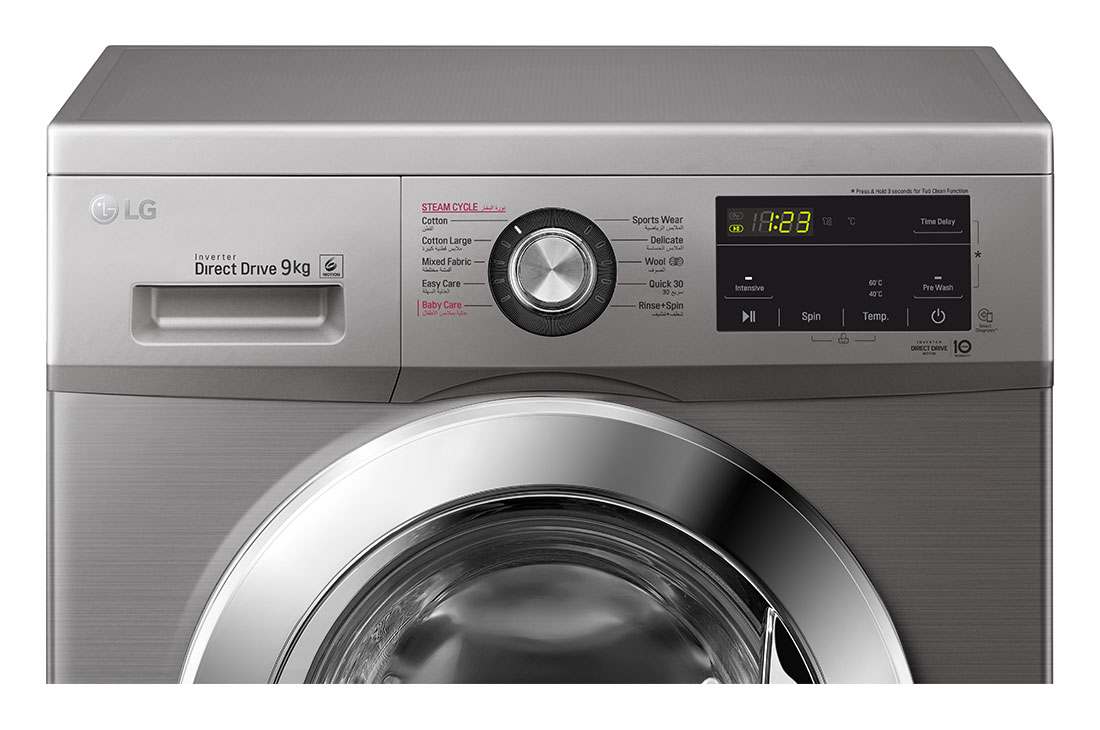 LG 9kg Front Load Washing Machine, Silver, Front Panel, F4J3VYG5P, thumbnail 4