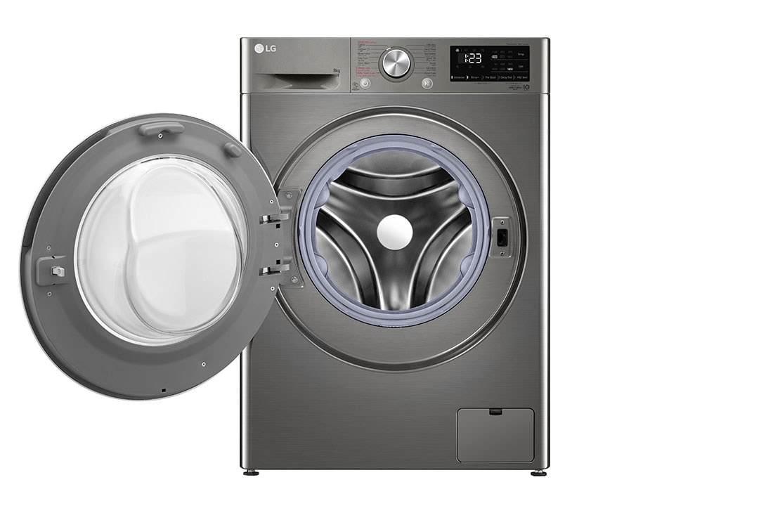 LG 2023 LG Vivace Washing Machine 8kg, Platinum Silver, Front View open, F4R6TYGCP, thumbnail 2