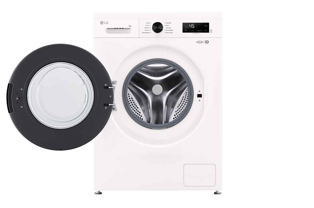 LG New 7kg Front Load Washing Machine with Direct Drive Motor, 6 Motion Power Wash, Tub Clean, and Smart Diagnosis, 2025, front door open view, F2Y1HYP65P, thumbnail 2