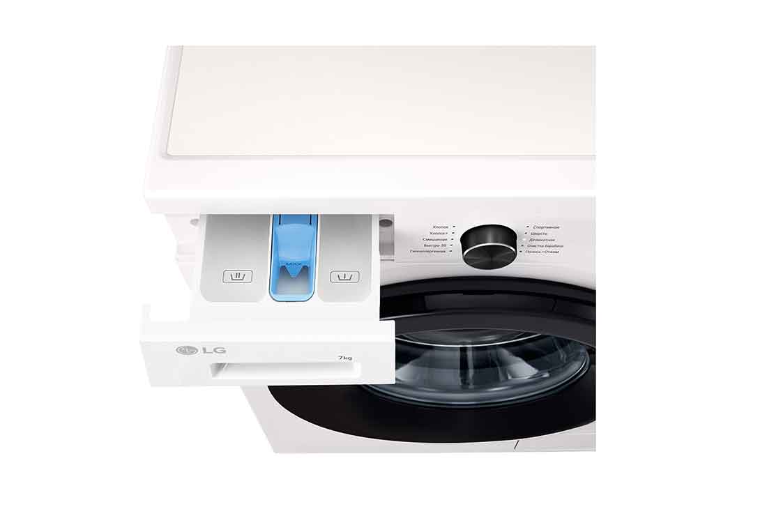 LG New 7kg Front Load Washing Machine with Direct Drive Motor, 6 Motion Power Wash, Tub Clean, and Smart Diagnosis, 2025, right side door open view, F2Y1HYP65P, thumbnail 7