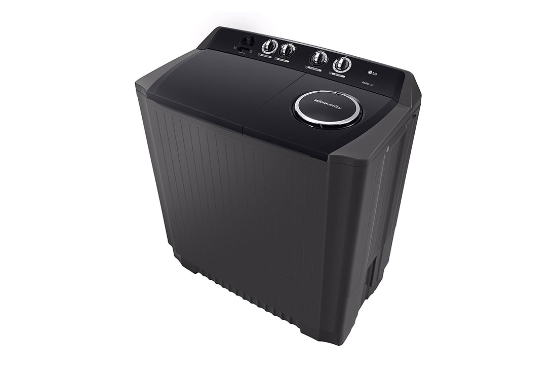 LG 10kg Twin Tub Washing Machine, Roller Jet, White, top perspective view, P1461RWNL, thumbnail 10