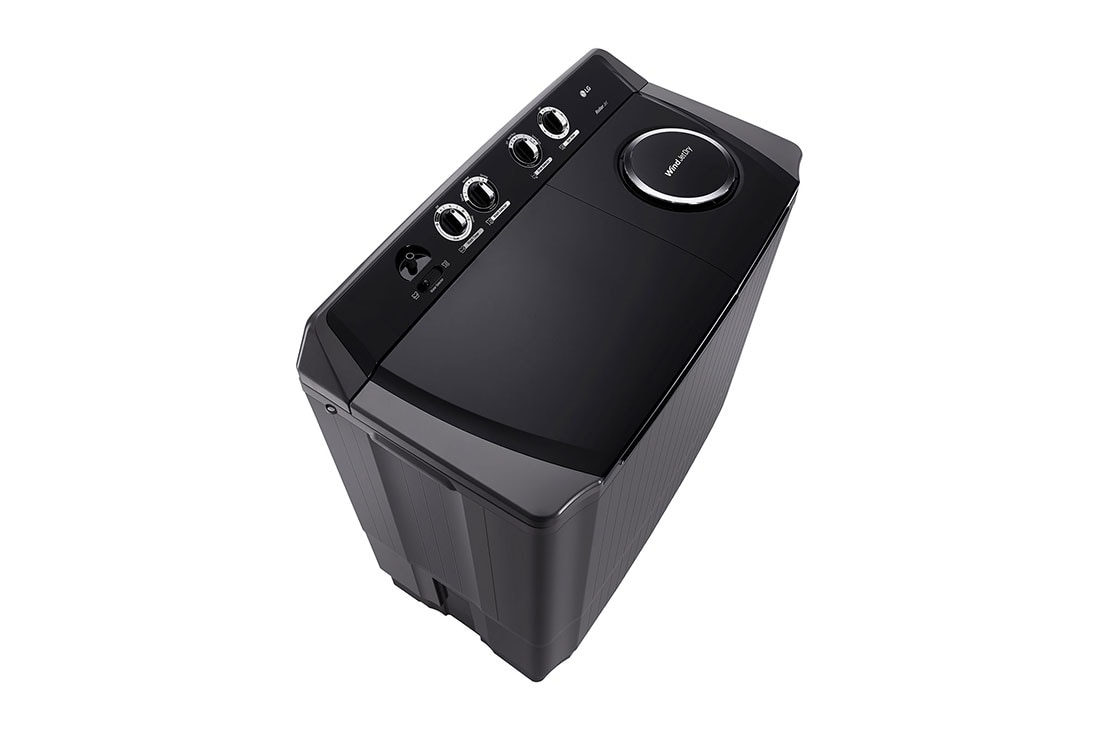 LG 10kg Twin Tub Washing Machine, Roller Jet, White, top perspective view, P1461RWNL, thumbnail 6