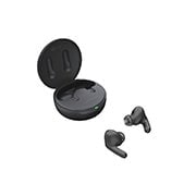 LG TONE Free FP5 - Enhanced Active Noise Cancelling True Wireless Bluetooth Earbuds, Cradle is open in a side angle of 15 degrees, and both sides of the earbuds are placed in front of it., TONE-FP5, thumbnail 12
