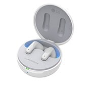 LG TONE Free FP9W - Plug and Wireless True Wireless Bluetooth UVnano Earbuds, Cradle is open and mood lighting is turned on in a 15-degree slanted side-top view., TONE-FP9W, thumbnail 13