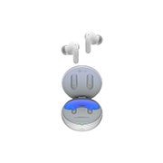 LG TONE Free T90 Dolby Atmos Earbuds - White, The earbuds float in the air above the open cradle with the light on., TONE-T90Q, thumbnail 13
