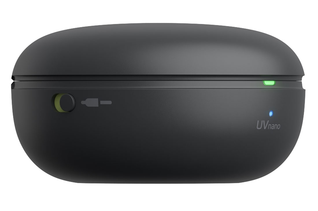 LG TONE Free T90 Dolby Atmos Earbuds - Black, The closed cradle is seen from the left with the Plug and Wireless button showing., TONE-T90Q, thumbnail 6