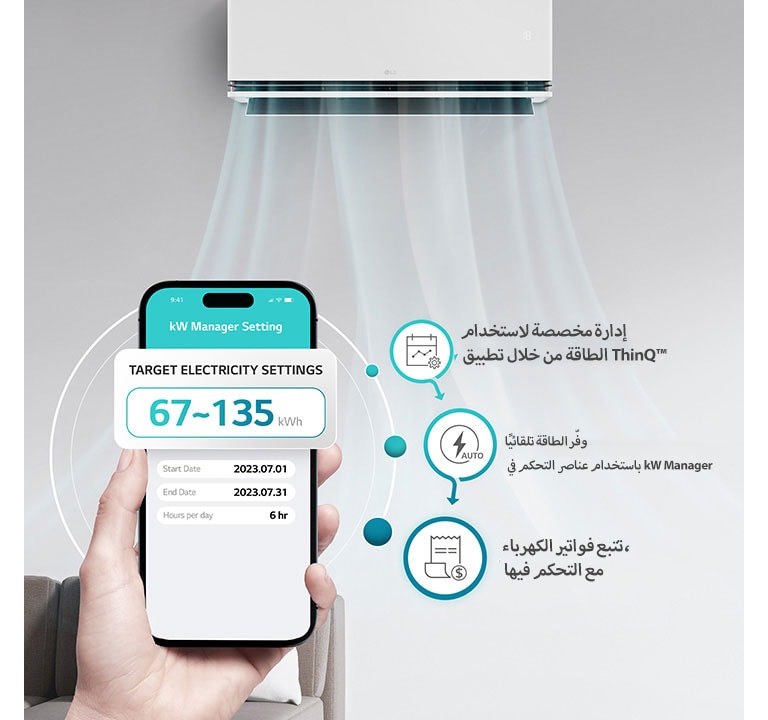 يمكن استخدام الطاقة المستهلكة لمكيف الهواء ضمن كمية الإعدادات المستهدفة المحددة مسبقًا.