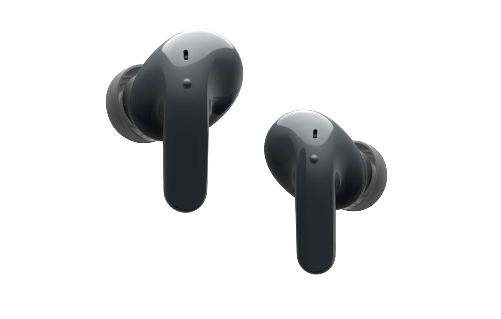 لقطة مقرّبة للحامل وهو يدور نحو اليسار. يتم فتح الغطاء وتطفو سماعات الأذن في الهواء.