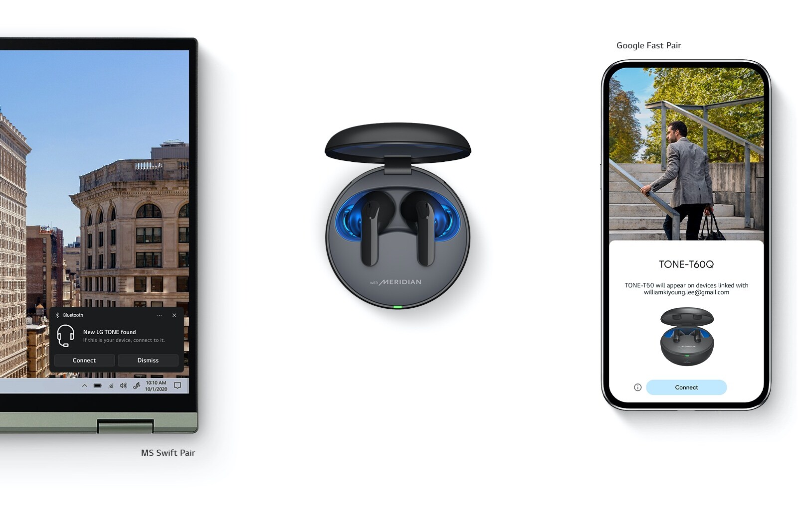 مقطع فيديو للحلقات حول الحامل تمثل تأثير الإقران وتظهر نافذة منبثقة للإقران على الكمبيوتر المحمول والهاتف الذكي.