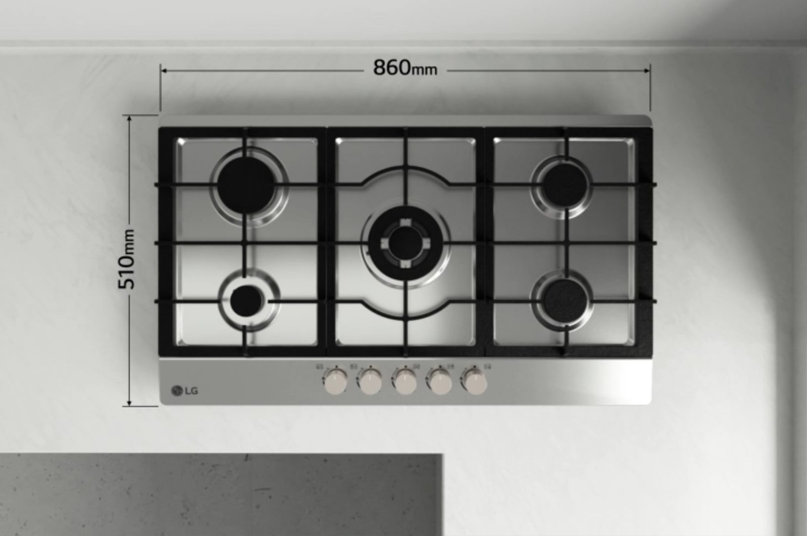 This image shows the dimension of the gas hob.