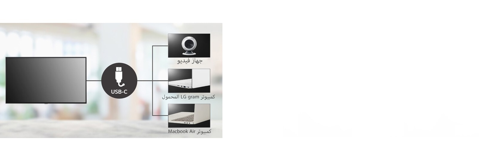 تدعم شاشات السلسلة UH7J-H منفذ USB-C ويسهل توصيلها بأجهزة الفيديو والكمبيوتر المحمول.