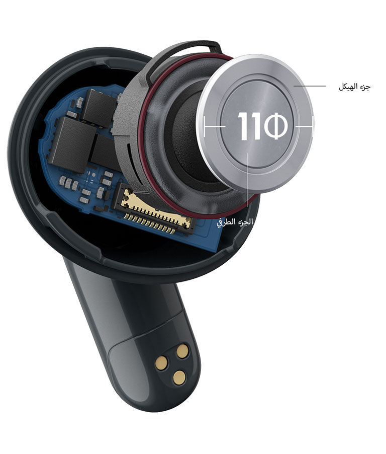 لقطة داخلية لسماعة الأذن T90 تُظهر موقع المُشغِّل 11Φ.