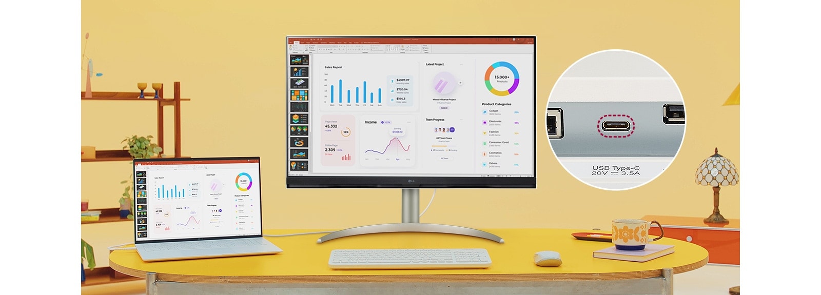 تتيح منافذ USB Type-C™ إمكانية العرض بدقة 4K ونقل البيانات وشحن الجهاز المتصل (حتى 65 واط)، كل ذلك في نفس الوقت عبر كابل واحد.
