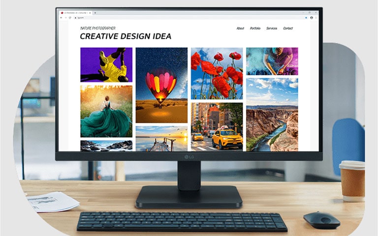 الشاشة مقاس 21.45 بوصة ذات الدقة العالية Full HD‏ (1920 × 1080) تعمل على رفع إنتاجية العمل من خلال الألوان الواضحة.