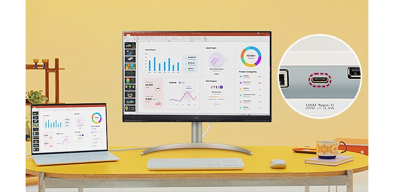 تتيح منافذ USB Type-C™ إمكانية العرض بدقة 4K ونقل البيانات وشحن الجهاز المتصل (حتى 65 واط)، كل ذلك في نفس الوقت عبر كابل واحد.