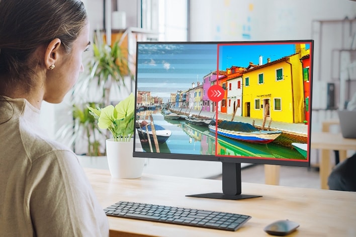 صورة مقارنة للجانب الأيمن مع تطبيق تقنية flicker safe والجانب الأيسر بدون تطبيقها.