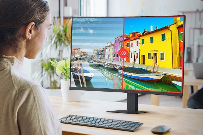 صورة مقارنة للجانب الأيمن مع تطبيق تقنية flicker safe والجانب الأيسر بدون تطبيقها.