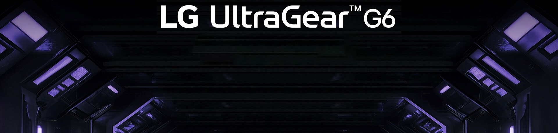 شعار UltraGear™ G6 في غرفة مستقبلية مضاءة بالنيون.