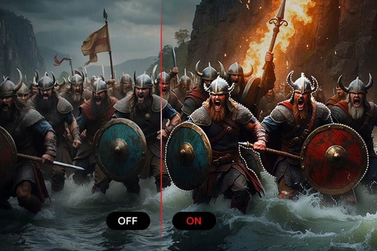 صور مقارنة مع تشغيل وظيفة AI Picture وإيقاف تشغيلها.	