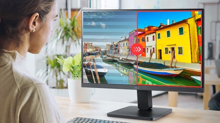 صورة مقارنة للجانب الأيمن مع تطبيق تقنية flicker safe والجانب الأيسر بدون تطبيقها.