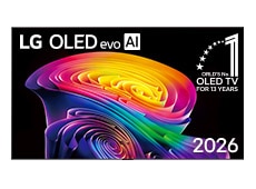 تُظهر شاشة LG OLED evo AI C6، التي تم إطلاقها في عام 2026، دوامة نابضة بالحياة تشبه منحوتة من ألوان قوس قزح المتراكبة عبر الشاشة، مع شارة "تلفزيون OLED رقم 1 عالميًا لمدة 13 عامًا".
