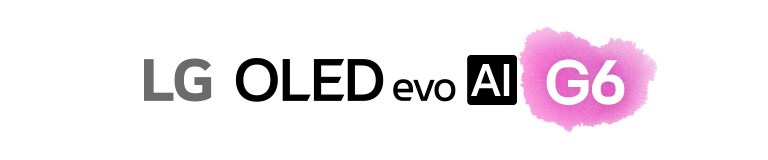 يظهر نص LG OLED evo AI G6 على خلفية باللون البيج الفاتح، مع تمييز G6 باللون الوردي.