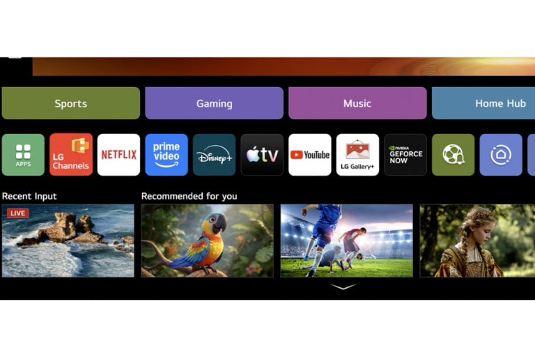 تنتقل الشاشة الرئيسية لتلفزيون LG ART TV إلى واجهة قنوات LG Channels، لعرض قنوات تلفزيونية مباشرة وأفلام مجانية ومحتوى حصري. يسلط الفيديو الضوء على الوصول المباشر إلى مئات خيارات الترفيه.