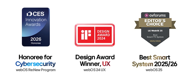 شعارات الجوائز بما في ذلك CES وiF Design Award وAVForums Editors' Choice