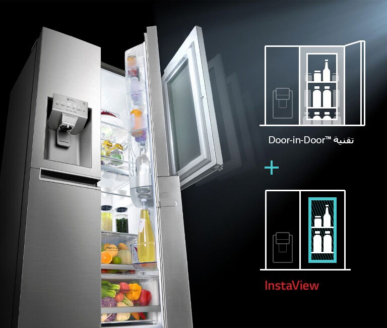 إل جى ثلاجة ذات بابين متجاورين Br Instaview Door In Door تقنية Hygiene Fresh تقنية Thinq إل جي الإمارات