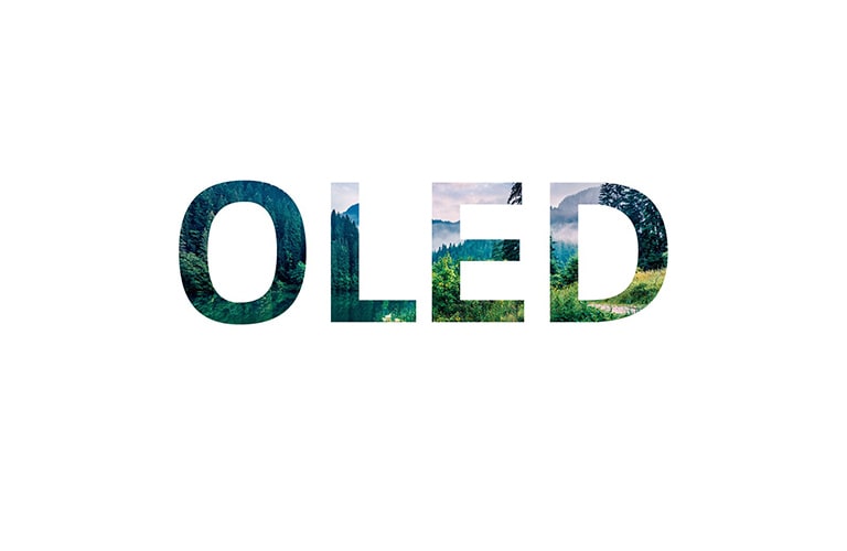 صورة طبيعية تظهر بها كلمة "OLED" تنزلق من اليمين (تشغيل الفيديو)
