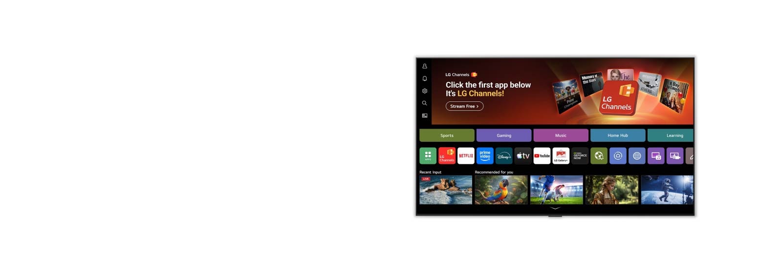 شاشة LG QNED AI QNED70 Mini LED المزودة بخاصية "إمكانات الاتصال الذكي" تعرض واجهة Home Hub على الشاشة، مما يعرض الاتصالات بـ Google Home وLG ThinQ، مع لوحات للتلفزيون والأجهزة والتطبيقات في تخطيط تحكم واحد. 