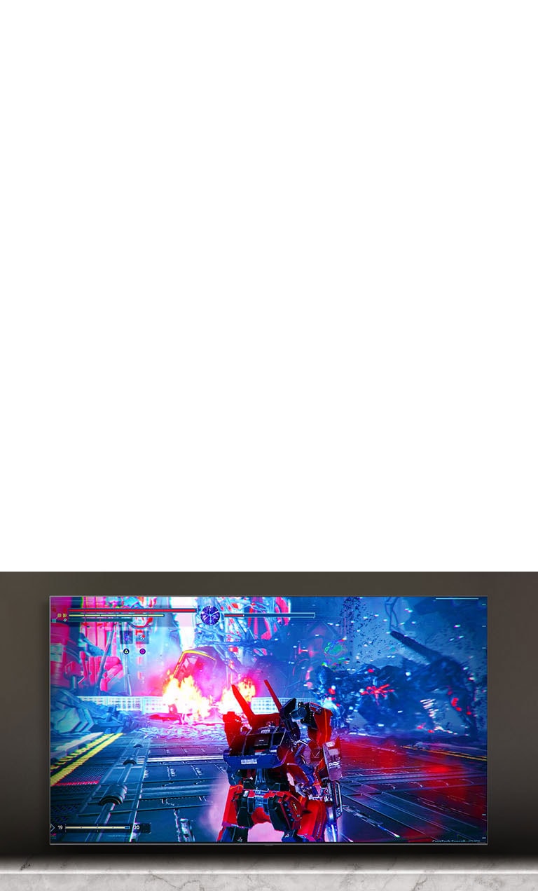 شاشة تلفزيون يظهر عليها مشهد من إحدى الألعاب القتالية.