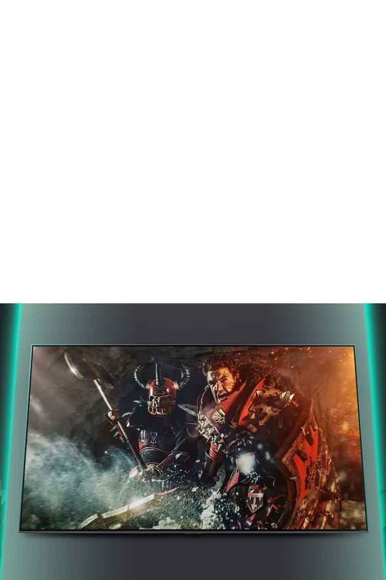 شاشة تلفزيون يظهر عليها مشهد من إحدى الألعاب القتالية.