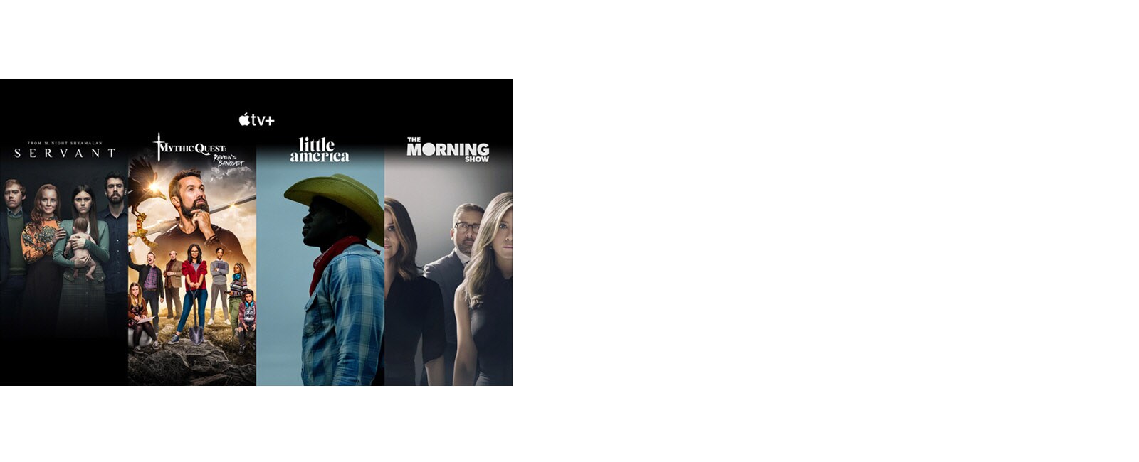 صور مصغرة للعنوانين الأربعة الرئيسية لتطبيق Apple TV+