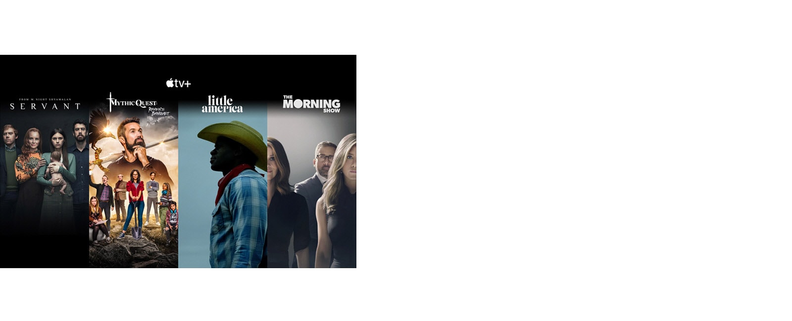 صور مصغرة للعنوانين الأربعة الرئيسية لتطبيق Apple TV+