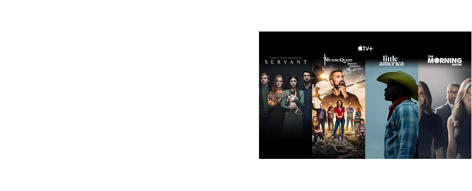 صور مصغرة للعنوانين الأربعة الرئيسية لتطبيق Apple TV+