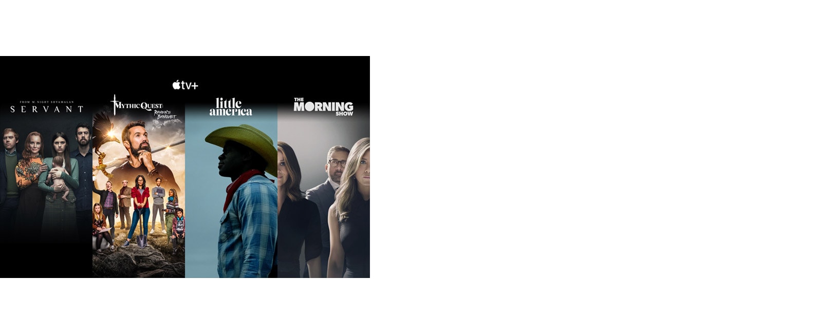 صور مصغرة للعنوانين الأربعة الرئيسية لتطبيق Apple TV+