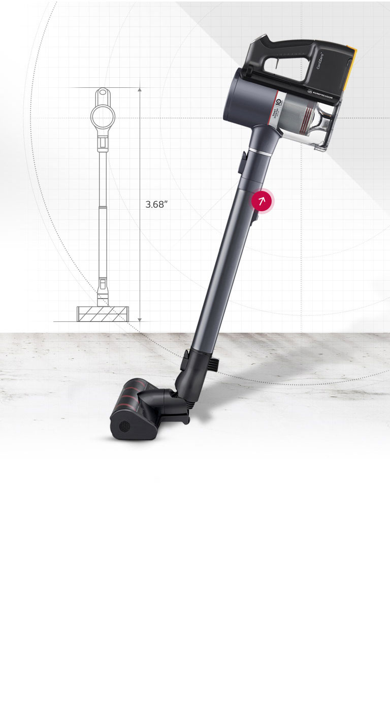 يظهر المنتج في منظر جانبي مع سهم على الأنبوب يشير إلى خيار التمديد على 4 مراحل. يُظهر الرسم الخطي على اليسار امتداد العصا إلى 3.68 قدمًا ثم إلى 2.89 قدمًا وتدويرها.