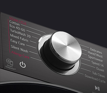 هذه صورة مكبّرة للمقبض المعدني على لوحة الغسالة.