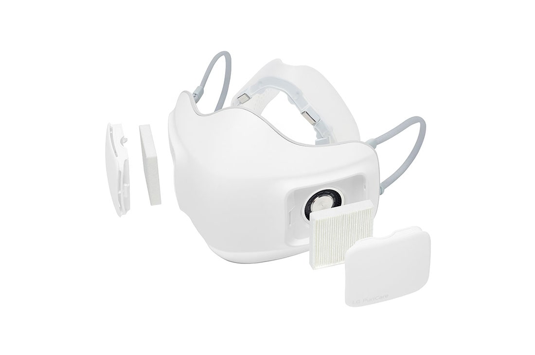 LG جهاز تنقية الهواء القابل للارتداء ™PuriCare من إل جي, LG PuriCare™ Wearable Air Purifier, View of the mask with the filter and filter cap extending out, AP300AWFA, AP300AWFA, thumbnail 3