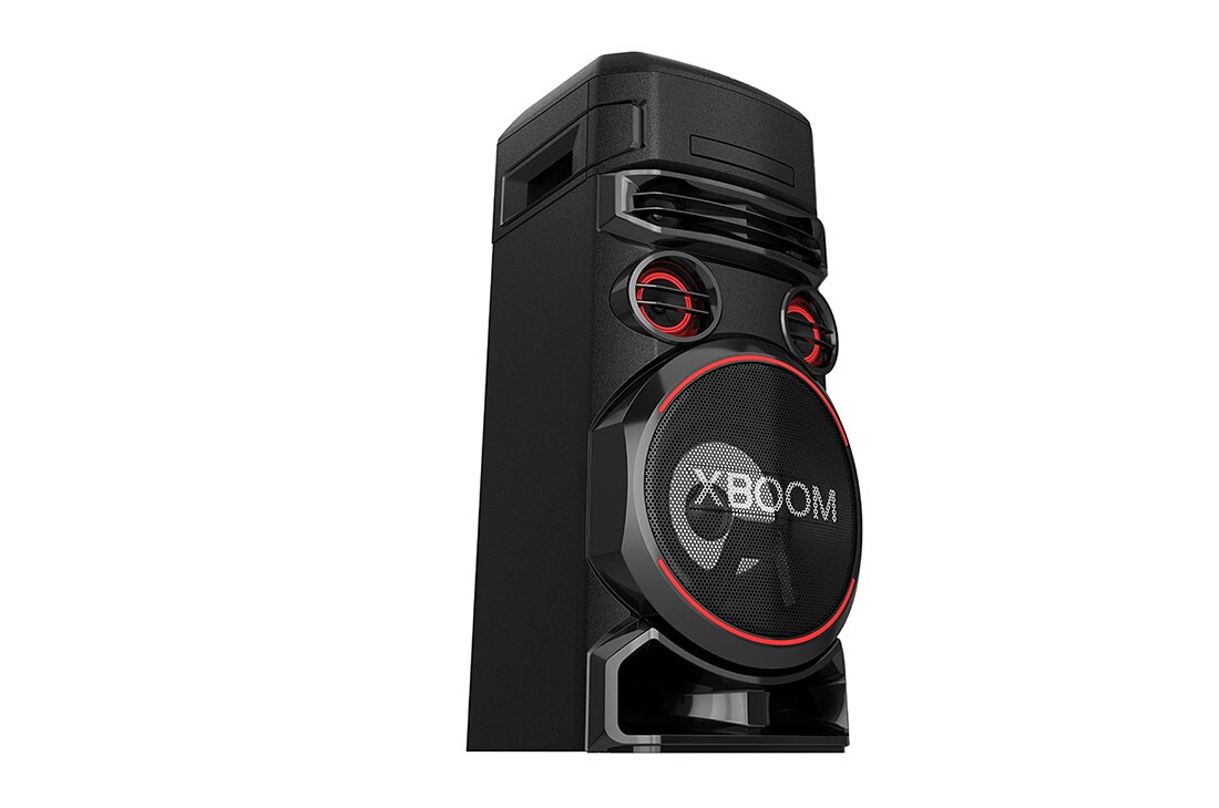 LG سماعات LG XBOOM ON7 مع خاصية تعزيز جهير قوي، وخاصية التحكم الصوتي للكاريوكي، والإضاءة متعددة الألوان، ووصلة الحفلات اللاسلكية, مظهر قطري يوضح الجانب الأيمن الأمامي, ON7, thumbnail 13