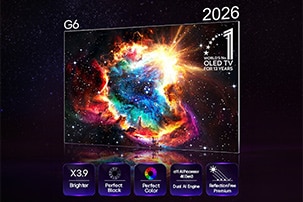 يُظهر تلفزيون LG OLED evo AI G6، المدعوم بتقنية Hyper Radiant Color، انفجارًا كونيًا على الشاشة بفضل سطوع أقصى أعلى بمقدار 3.9 أضعاف، مدعومًا بمعالج alpha 11 AI Processor 4K Gen3 المزود بمحرك Dual AI Engine، ويتميز بتقنيات Reflection Free Premium وPerfect Black وPerfect Color، إلى جانب شارة "تلفزيون OLED TV رقم 1 عالميًا لمدة 13 عامًا".